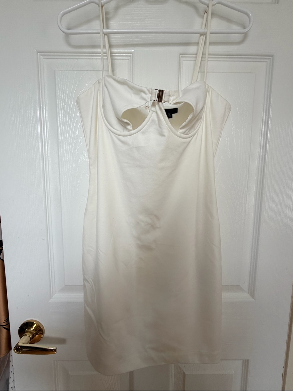 NBD Cream Satin Mini Dress with Gold Hardware